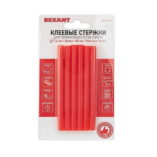 REXANT (09-1019) Клеевые стержни d=7,4 мм, L=100 мм, красные (упак. 6 шт.) фото 1