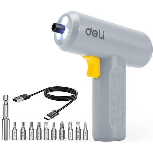 Отвертка аккумуляторная Deli DL-DP04-E3B1 (3,6В, 1,5А*ч, 5Нм, 250 об/мин, набор бит 10 шт + удлинитель, Type-C, картон) фото 3