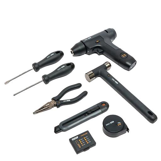 Набор ручного инструмента + шуруповерт Deli "Home Series Black" Deli HT0208 8 предметов фото 1