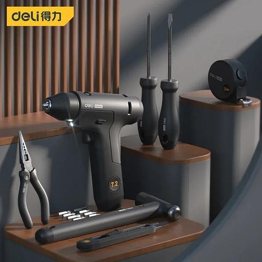 Набор ручного инструмента + шуруповерт Deli "Home Series Black" Deli HT0208 8 предметов фото 4