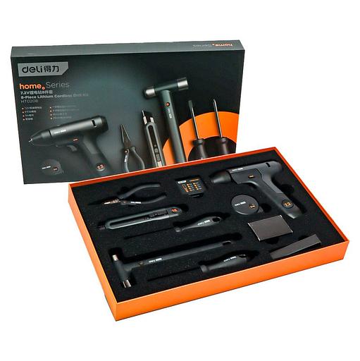 Набор ручного инструмента + шуруповерт Deli "Home Series Black" Deli HT0208 8 предметов фото 5