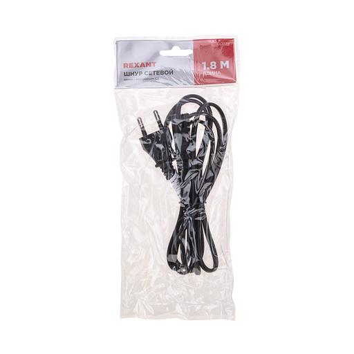Rexant (11-1102) Шнур сетевой, вилка СЕЕ 7/16 - разъем IEC 320 C7, кабель 2x0,75 мм?, длина 1,8 метра (PE пакет) фото 2