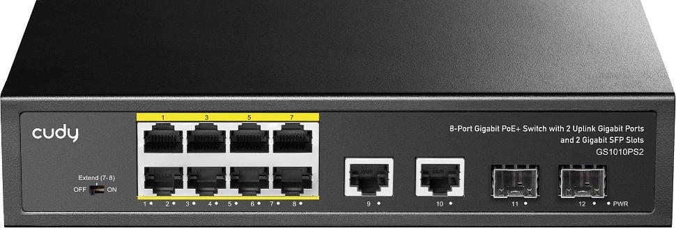 Коммутатор Cudy GS1010PS2 (L2) 10x1Гбит/с 2xКомбо(1000BASE-T/SFP) 2SFP 8PoE 120W неуправляемый фото 2