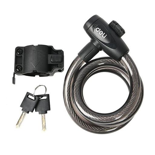Замок Deli Замок тросовый велосипедный Deli DL508062 12*1000 мм, два ключа, держатель на раму фото 1