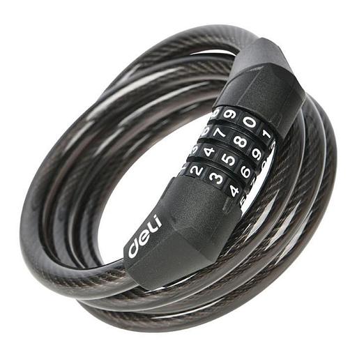 Замок Deli Замок тросовый велосипедный кодовый Deli DL508051 10*1200 мм, 10000 комбинаций, держатель на раму фото 1