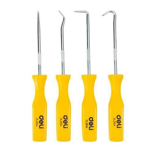 Режущий инструмент Deli Набор крючков для слесарных работ 4шт Deli DL3104 (шило, крючки изогнутый, 45, 90, пластиковая рукоятка) фото 1