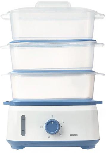 Пароварка Centek CT-1462 3ярус. 1050Вт белый/голубой фото 1