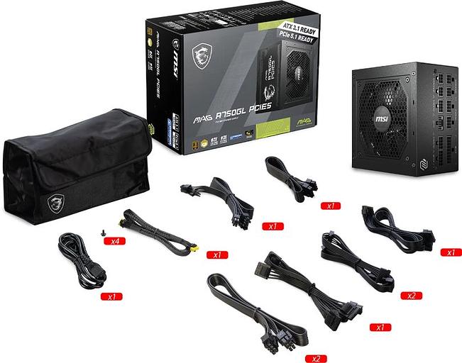 Блок питания MSI ATX 750W MAG A750GL PCIE5 Gen.5 80+ gold (20+4pin) APFC 120mm fan 8xSATA Cab Manag RTL фото 5