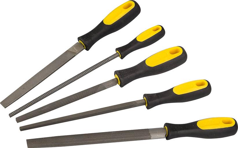 Набор STAYER: Напильники с двухкомпонентной рукояткой,плоский,полукруглый,трехгранный,квадратный,круглый,№2,200мм (1682-20-H5_z01) фото 1