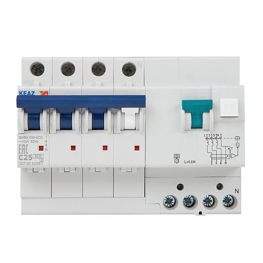 Выключатель автоматический дифференциального тока 4п C 25А 30мА тип A 6кА OptiDin VD63 УХЛ4 КЭАЗ 103478 фото 2