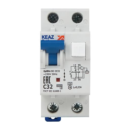 Выключатель автоматический дифференциальный OptiDin D63-22C32-A-УХЛ4 2п 32А C 30мА тип A | 103510 | КЭАЗ фото 2
