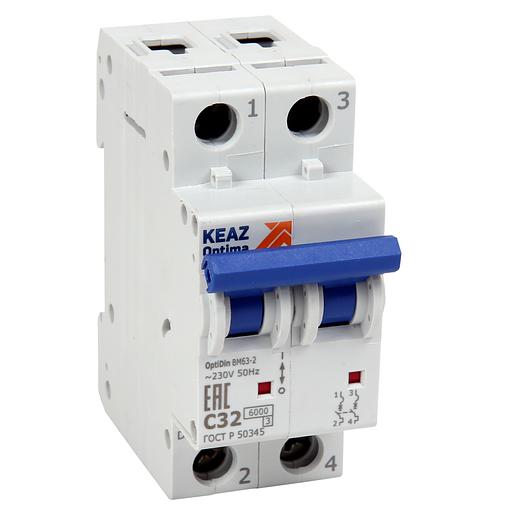 Выключатель автоматический модульный 2п C 4А 6кА OptiDin BM63-2C4-УХЛ3 КЭАЗ 260607 фото 1
