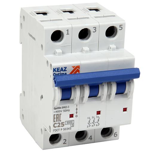Выключатель автоматический модульный 3п C 16А 6кА OptiDin BM63-3C16-УХЛ3 КЭАЗ 260791 фото 1