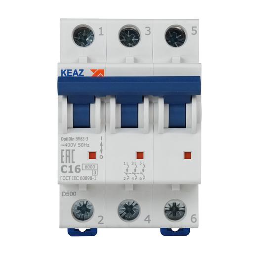 Выключатель автоматический модульный 3п C 16А 6кА OptiDin BM63-3C16-УХЛ3 КЭАЗ 260791 фото 2