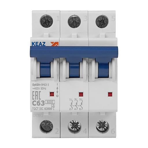 Выключатель автоматический модульный 3п C 63А 6кА OptiDin BM63-3C63-УХЛ3 КЭАЗ 260802 фото 2