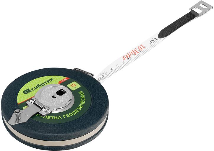 Рулетка СИБРТЕХ 31260 геодезическая 10 мх13мм закрытый корпус фиберглассовая лента фото 3