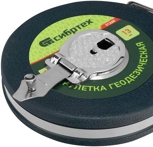 Рулетка СИБРТЕХ 31260 геодезическая 10 мх13мм закрытый корпус фиберглассовая лента фото 5
