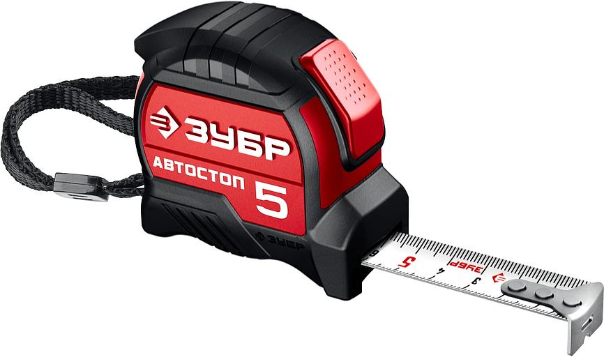 Рулетка ЗУБР АВТОСТОП 5м / 19мм с автостопом и ударостойким обрезиненным корпусом фото 1