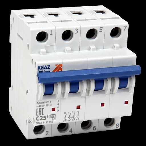 Выключатель автоматический модульный OptiDin BM63-4C25-УХЛ3 (Новый) КЭАЗ фото 1