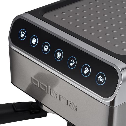 Кофеварка рожковая Polaris PCM 1535E черный/серебристый, молотый, 1.8 л, 1400 Вт, 15 Бар фото 9