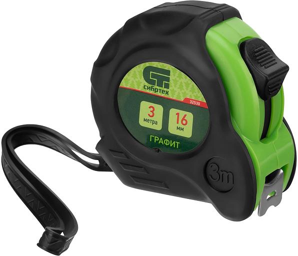 Рулетка Графит, обрезиненный корпус, амортизатор, 3 м х 16 мм// Сибртех фото 1
