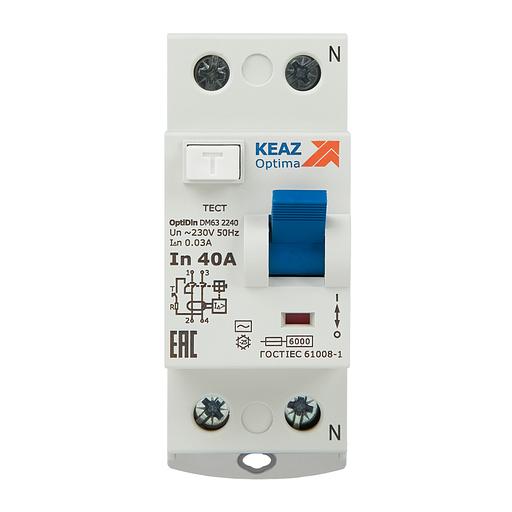 КЭАЗ ВДТ без защиты от сверхтоков OptiDin DМ63-2240-AС-УХЛ4 (2P, 40, 30mA) фото 2