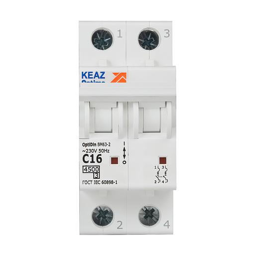 Выключатель автоматический модульный OptiDin BM63-2C16-4.5-УХЛ3 КЭАЗ 326803 фото 2