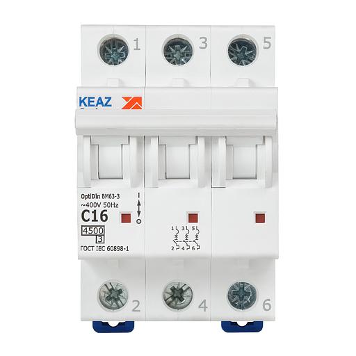 Выключатель автоматический модульный OptiDin BM63-3C16-4.5-УХЛ3 КЭАЗ 326812 фото 2