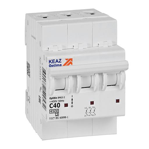 Выключатель автоматический модульный OptiDin BM63-3C40-4.5-УХЛ3 КЭАЗ 326816 фото 1