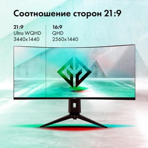 Монитор 34" GMNG Gaming GM-34C11W VA 3440x1440, 165 Гц, 2 мс, 21:9, 300 кд/м2, 2xHDMI, 2xDP, изогнутый, выход на наушники, черный фото 4