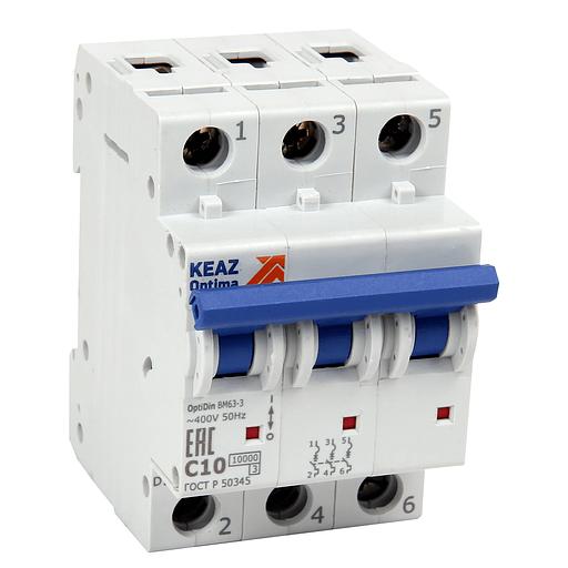 Выключатель автоматический трехполюсный 6А C 10кА AC OptiDin BM63-3C6-10-УХЛ3 фото 1