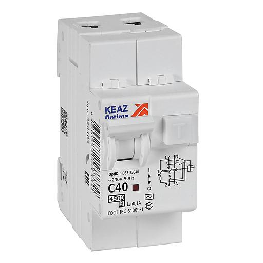 Выключатель автоматический дифференциального тока АВДТ с защитой от сверхтоков 2П 40А 100мА AC 4,5кА OptiDin D63-23C40-AC-У3 фото 1