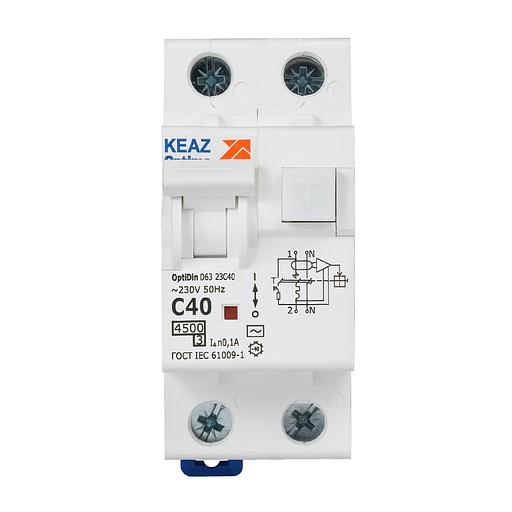 Выключатель автоматический дифференциального тока АВДТ с защитой от сверхтоков 2П 40А 100мА AC 4,5кА OptiDin D63-23C40-AC-У3 фото 2
