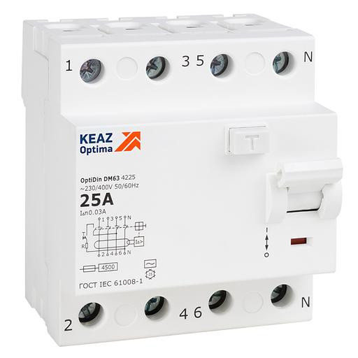 ВДТ без защиты от сверхтоков OptiDin DM63-4240-AC-4,5-УХЛ4 (4P, 40, 30mA) фото 1
