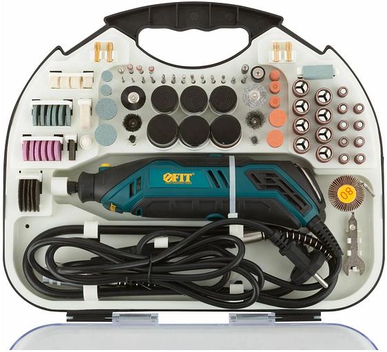 Гравировальная машина FIT DG-130PL, 130 Вт, 10000-35000 об/мин, 2,4/3,2 мм, БС щеток, набор насадок 210 шт., кейс фото 4