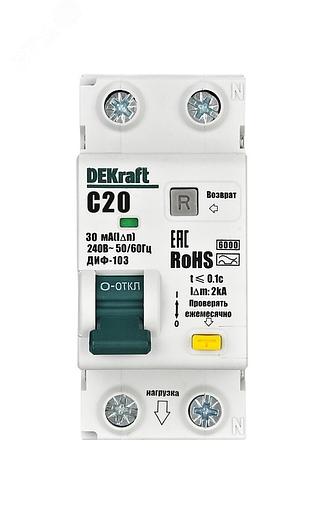 Выключатель автоматический дифференциального тока (АВДТ) 1P+N 16А 30мА A х-ка C ДИФ-103 6кА DEKraft 16347DEK фото 1