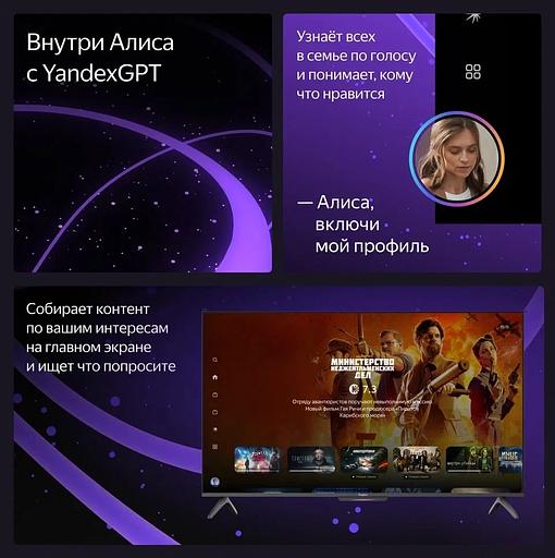 Телевизор Яндекс 43'' Basic/UHD/VA/KSF LED/Smart YaOS/3-32Gb/BT/Alice Station черный фото 8