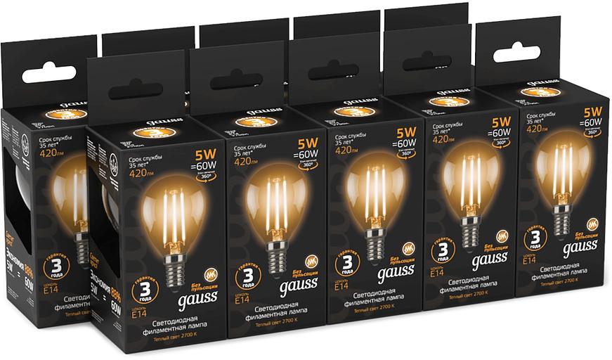 Лампа светодиодная GAUSS 105801105 LED Filament globe Е14 5Вт 2700k 1/10/50 фото 3