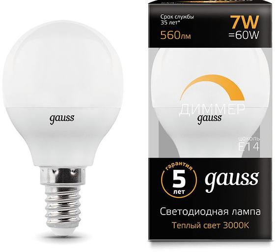 Лампа светодиодная Led Globe-dim E14 7Вт 3000К диммируемая Gauss 105101107-D фото 2