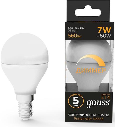 Лампа светодиодная Led Globe-dim E14 7Вт 3000К диммируемая Gauss 105101107-D фото 3
