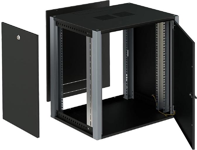 Шкаф коммутационный Sysmatrix (WP 6409.920 ) настенный 9U 600x450мм пер.дв.металл 2 бок.пан. 60кг черный 17кг IP20 фото 2