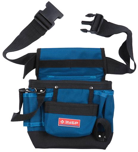 Сумка - пояс ЗУБР "ЭКСПЕРТ" одинарная, держатель для молотка, 9 карманов 38632 фото 1
