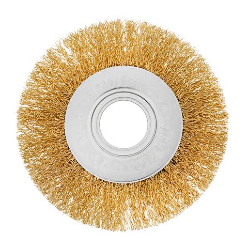 Кордщетка MATRIX 74648 для ушм 100мм посадка 22.2мм плоская латунированная витая проволока фото 1