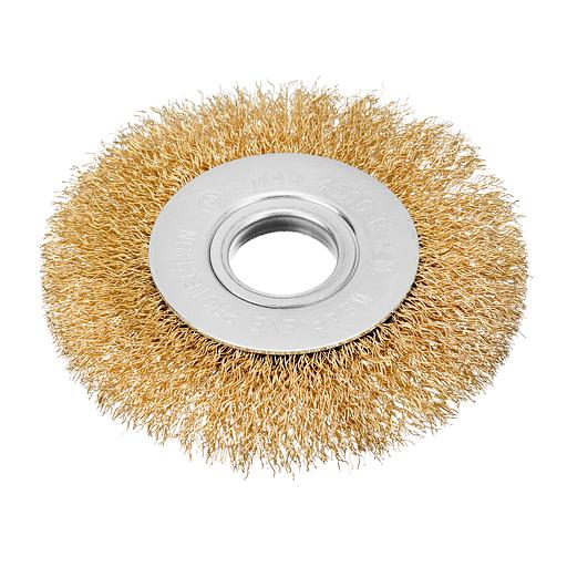 Кордщетка MATRIX 74648 для ушм 100мм посадка 22.2мм плоская латунированная витая проволока фото 2