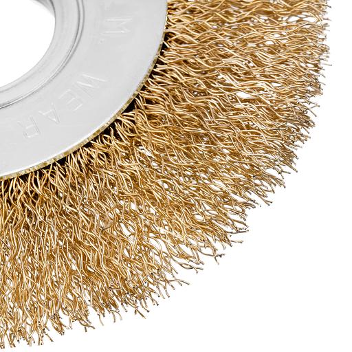 Кордщетка MATRIX 74648 для ушм 100мм посадка 22.2мм плоская латунированная витая проволока фото 3