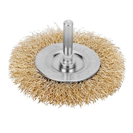Кордщетка MATRIX 74446 для дрели 60мм плоская со шпилькой латунированная витая проволока фото 1