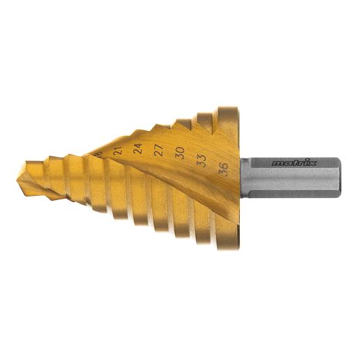 Сверло MATRIX 72358 ступенчатое 9-12-15-18-21-24-27-30-33-36мм hss спиральный профиль шестигранный фото 3