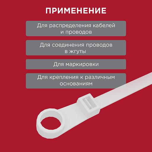Хомут-стяжкa нейлоновая под винт REXANT 100x3,6 мм, белая, упаковка 100 шт. фото 9