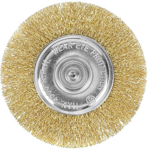 Щетка MATRIX для дрели 100 мм, плоская со шпилькой, латунированная витая проволока 74450 фото 2