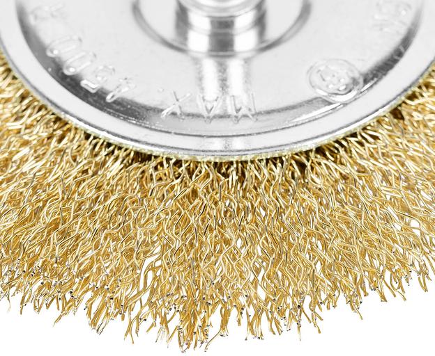 Щетка MATRIX для дрели 100 мм, плоская со шпилькой, латунированная витая проволока 74450 фото 3